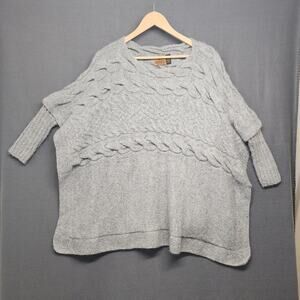 Peruvian Trading Co Womens Poncho With Sleeves Grey Cable Knit Chunky Acrylic